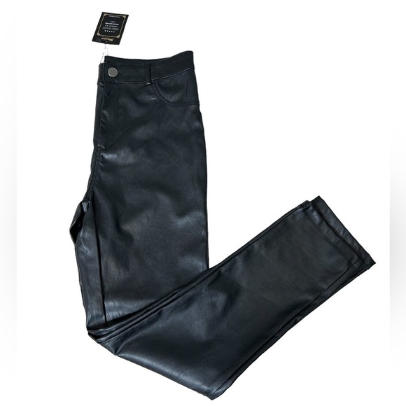 Shinestar Black High Waist Perfect Fit Faux Leather Vegan Skinny Jegging Large - Picture 2 of 11